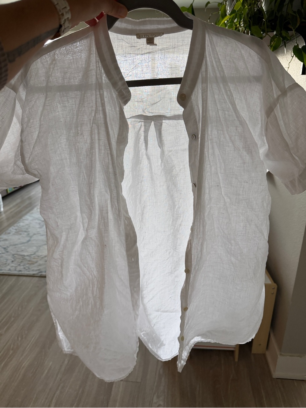Eileen Fisher Handkerchief Linen Short-Sleeve Long Shirt White Extra Small XS - Picture 8 of 9
